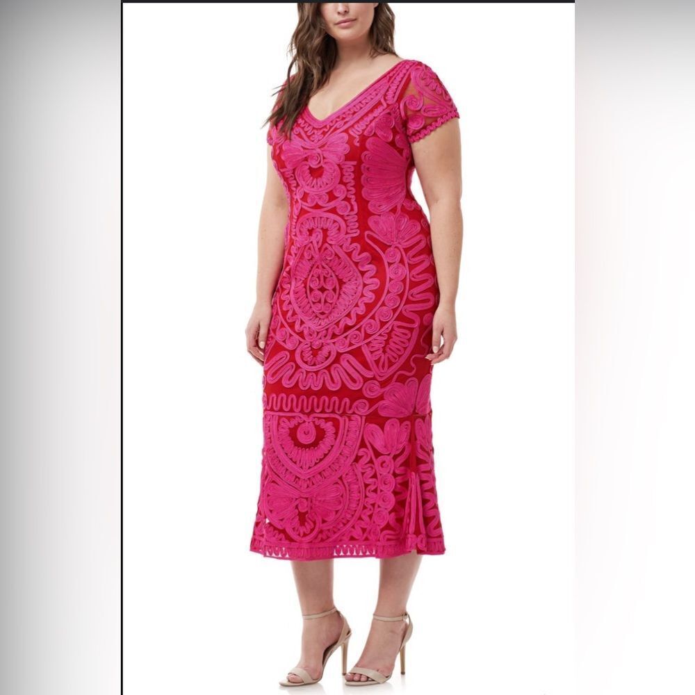 JS COLLECTIONS hot pink dress soutache trumpet dress Sz 16 XL